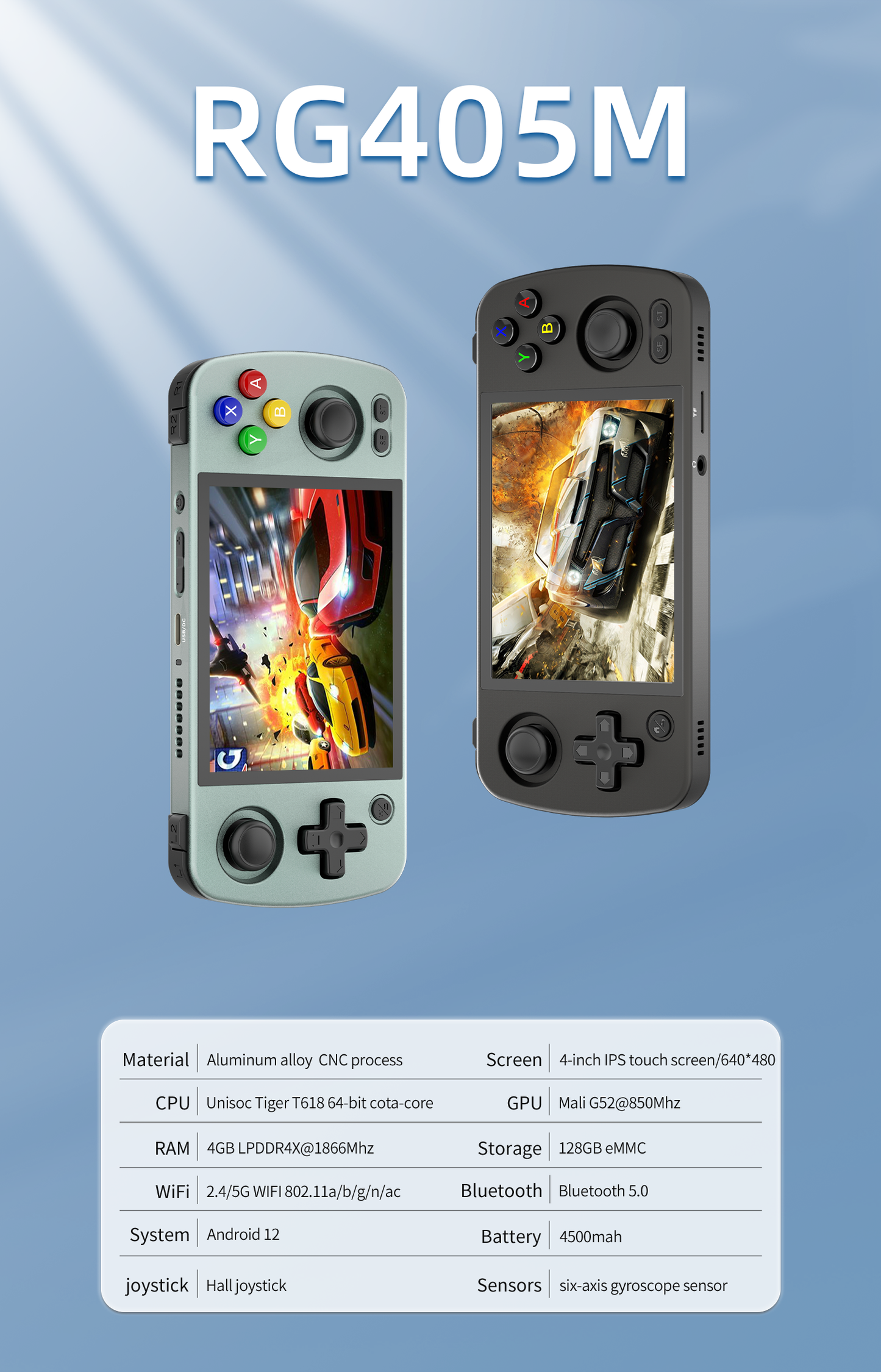 RG405M「CNC Process Metal Shell」Android 12 Handheld Console With 4‘ inch IPS Touch Screen & 4500mAh Battery & 26 Emulators+20K Games