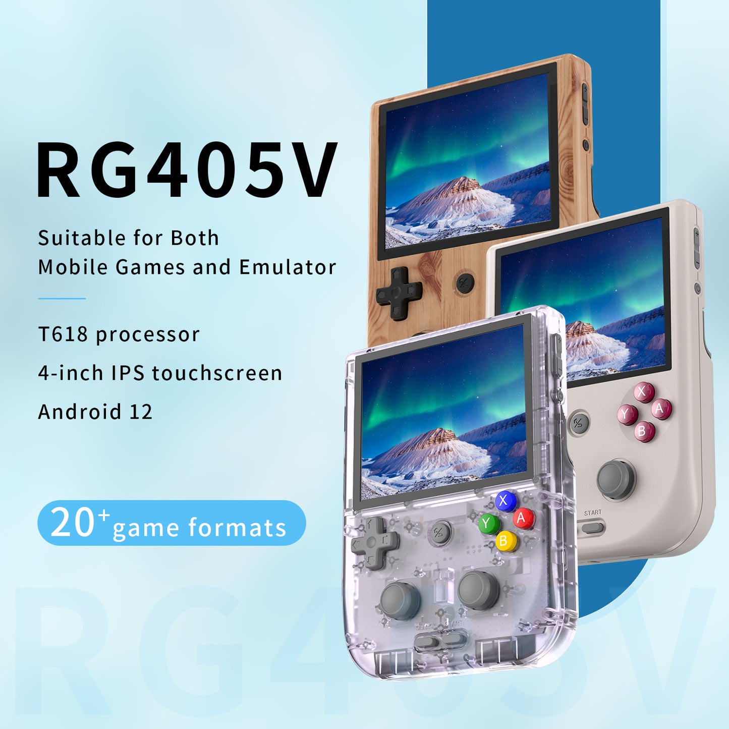 【Excellent Bundle】RG405V【Buy 1 Get 1Game Card(256G)+10 Customized Games+1 Card Reader+1 Fancy Case+1 Screen Protector+1 Type-C Cable】Handheld Game Console 4” IPS Touch Screen Android 12 T618 5500mAh 5G WiFi BT Heat Dissipation Over 22K Games 25 Emulators