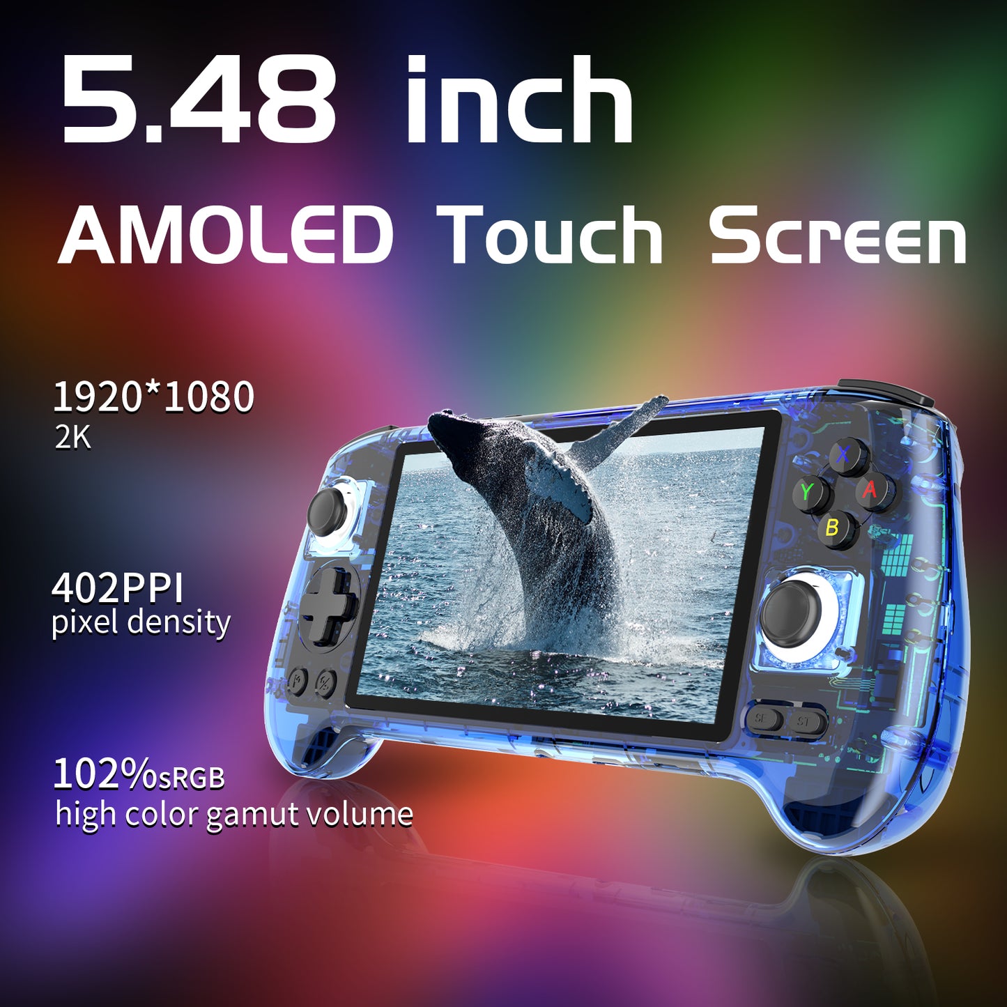 RG556 Android Handheld Console with 5.48‘ inch 1080P AMOLED Screen & HDMI Output & 5G WiFi Bluetooth & Six-Axis Gyroscope Sensor & 5500mAh Battery & 30or42K Games