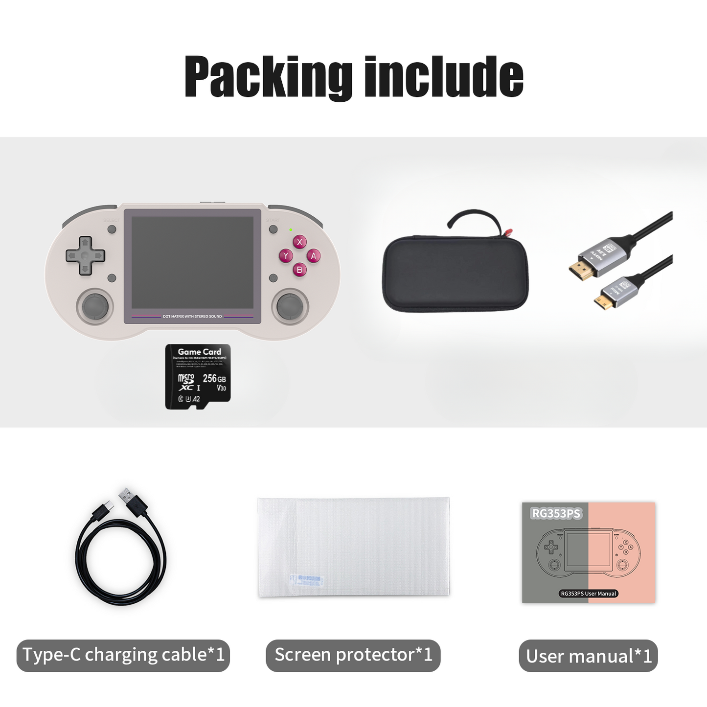 【Benifit Bundle】Anbernic RG353PS【Buy 1 Get 1 HDMI Cable+1 Fancy Case+1 Screen Protector+1 Type-C Cable】64 Bit Handheld Game Console Linux System 3.5-inch IPS Screen HDMI-compatible 2.4G/5G Wifi 4.2 Bluetooth Over 26 Emulators with 27K Games Pre-installed