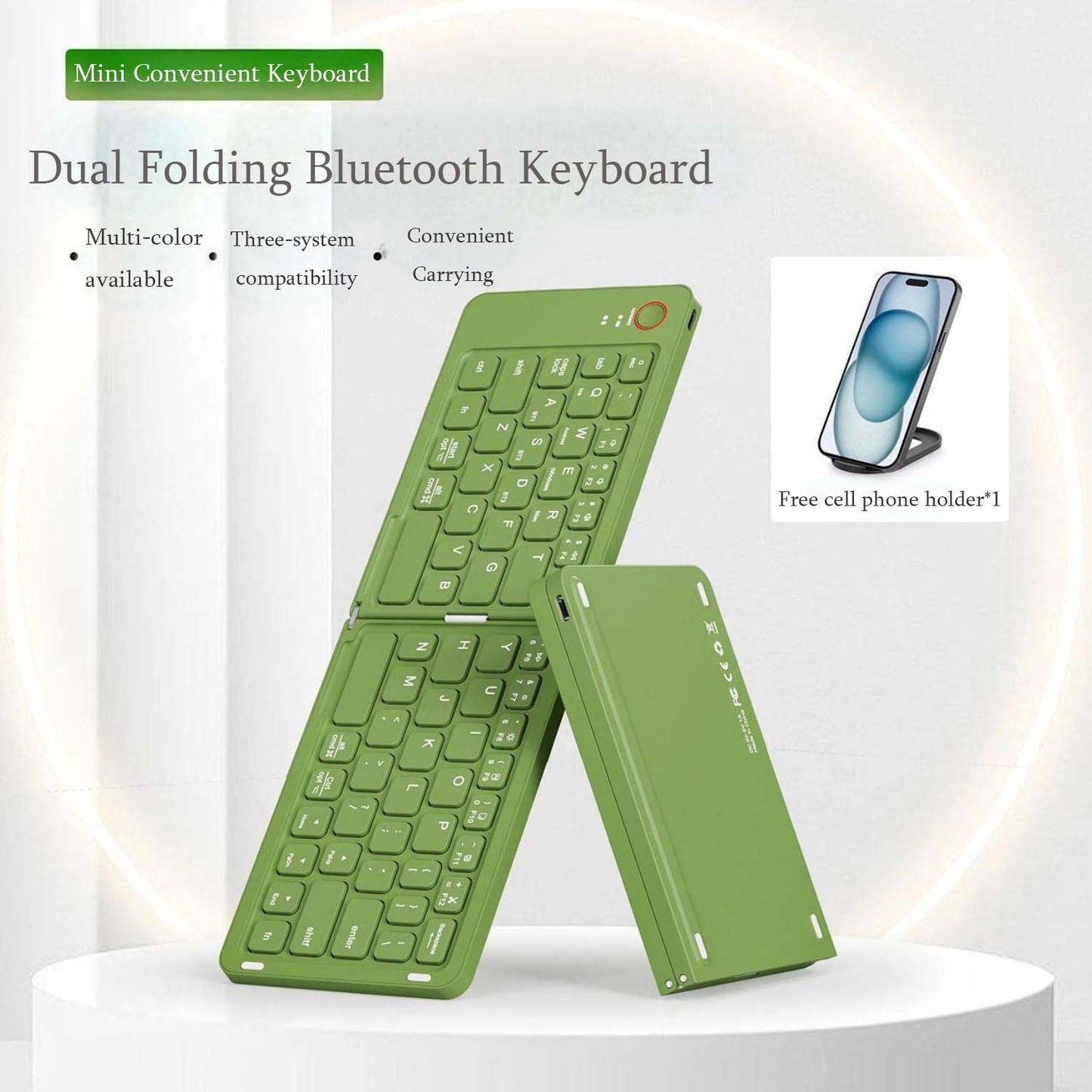 B023 Bluetooth Foldable Keyboard - Compact, Ergonomic, 10-Day Battery, Multi-System Compatible, Ideal for Travel, Grey/White