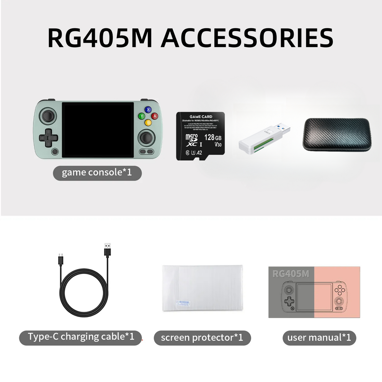 Anbernic RG405M【Superb Bundle】【Buy 1 Get 256GB Game Card+1 USB card reader+1 Fancy Case+1 Screen Protector+1 Type-C Cable】Handheld Game Console Aluminum Alloy CNC Android 12 System Google Play 4.0 Inch IPS Touch Screen 20K Games 26 Emulators