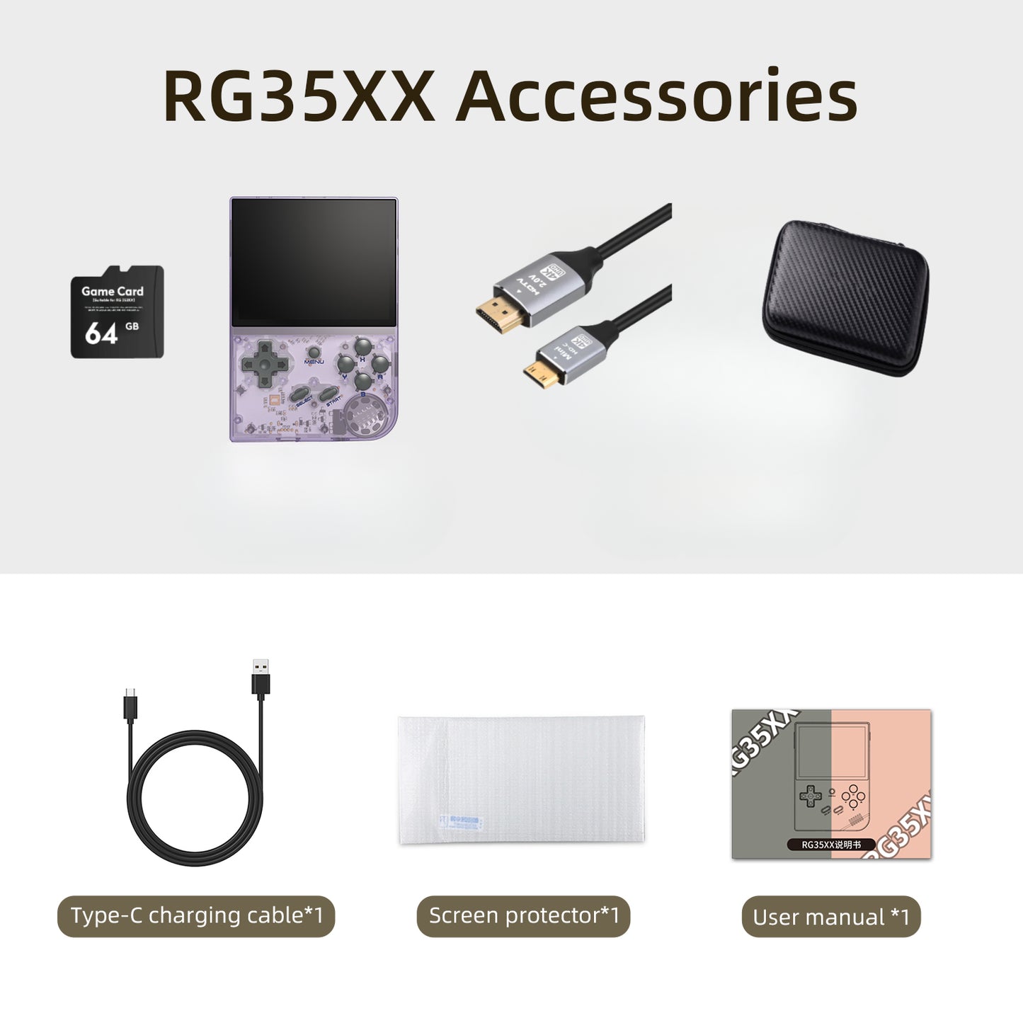 【Value for Money Bundle】Anbernic RG35XX【Buy 1 Get 1 HDMI Cable+1 Fancy Case+1 Screen Protector+1 Type-C Charging Cable】Handheld Game Console 3.5-Inch IPS Screen 20,000 Retro Game Playable anbernicrg35xx