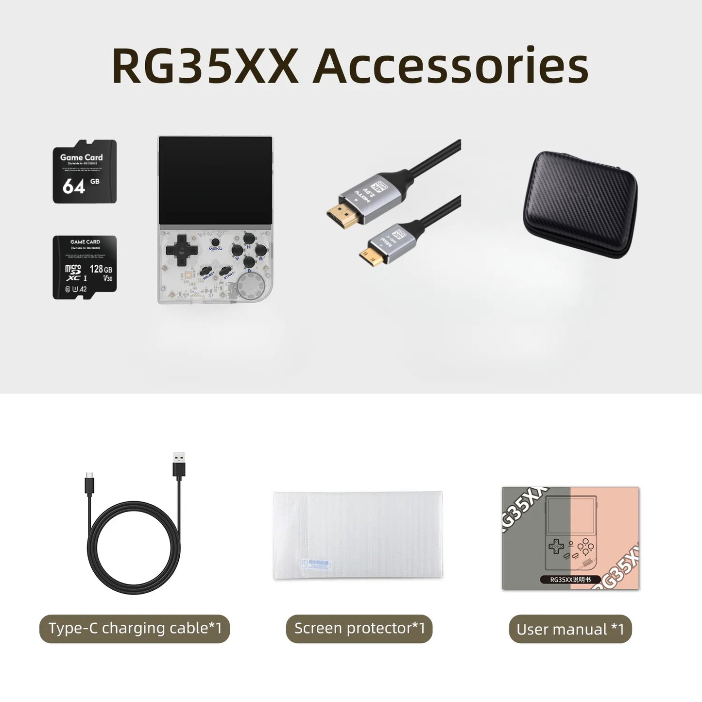 【Value for Money Bundle】Anbernic RG35XX【Buy 1 Get 1 HDMI Cable+1 Fancy Case+1 Screen Protector+1 Type-C Charging Cable】Handheld Game Console 3.5-Inch IPS Screen 20,000 Retro Game Playable anbernicrg35xx