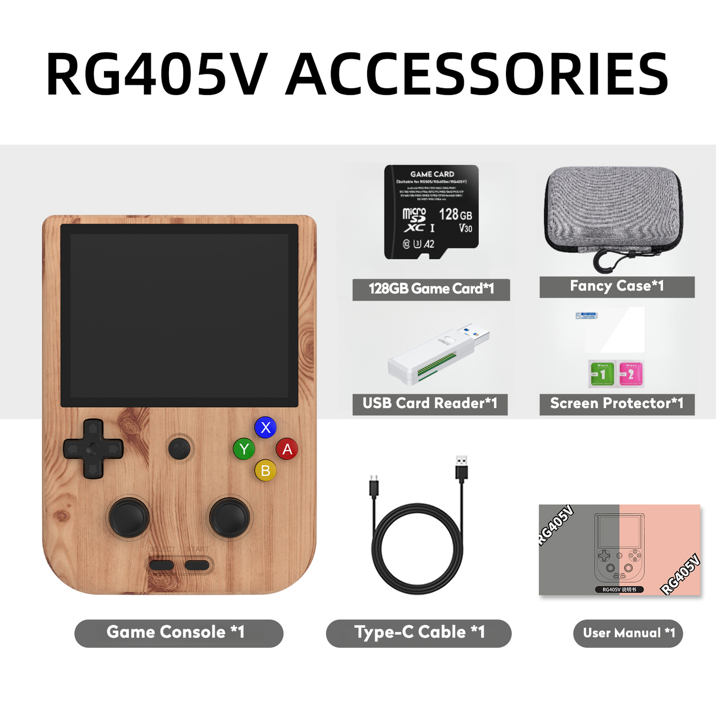 【Excellent Bundle】RG405V【Buy 1 Get 1Game Card(256G)+10 Customized Games+1 Card Reader+1 Fancy Case+1 Screen Protector+1 Type-C Cable】Handheld Game Console 4” IPS Touch Screen Android 12 T618 5500mAh 5G WiFi BT Heat Dissipation Over 22K Games 25 Emulators