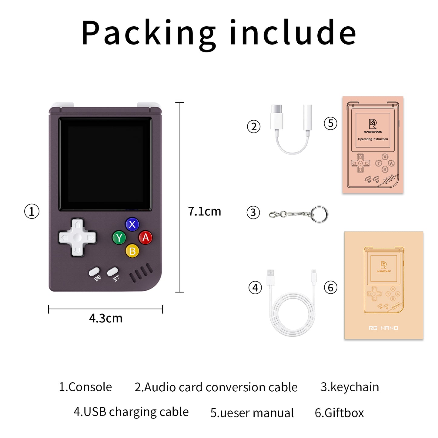 【HIFI/Metal Shell/PS1/Keychain/10Hours】Anbernic RG Nano 【Buy 1 Get 1 Keychain+1 Audio Cord Cable+1 USB Cable】Portable Mini Retro Handheld Game Console Linux System 1.54" IPS Screen Over 12 Emulators with 10K Games Playable