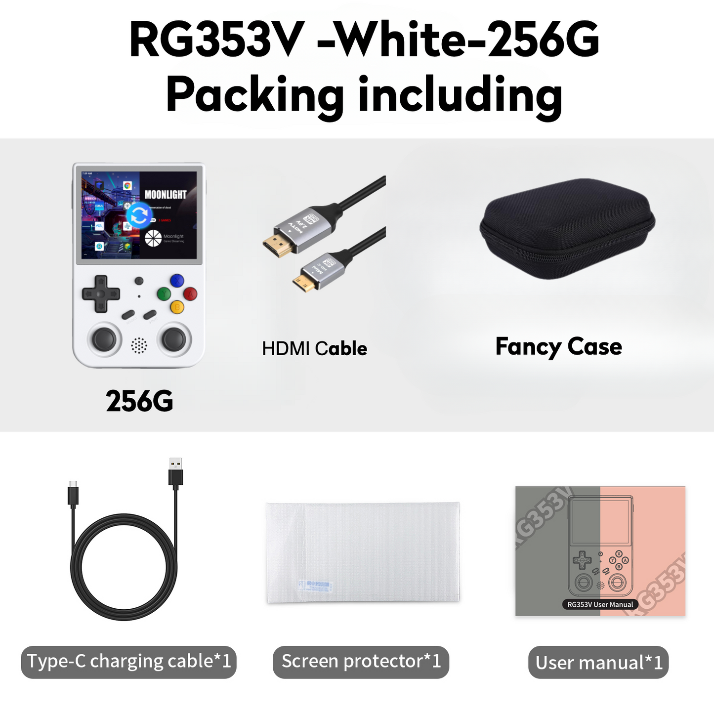 Anbernic RG353V【Buy 1 Get 1 HDMI Cable+1 Fancy Case+1 Screen Protector+1 Type-C Cable 】Handheld Game Console 3.5-Inches Display Touchable Screen Dual OS Android 11, Linux System Support 5G WiFi 4.2 Bluetooth Over 27,000Games Playable