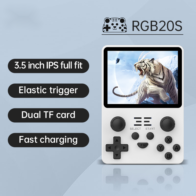 Powkiddy RGB20S【Buy 1 Get 1 Fancy Case+1 Type-C Charging Cable+2 Tiger-pattern Stickers】Retro Handheld Game Console 64GB/128GB+16GB HD IPS-LCD Over 20 Emulators with 21K Selected Retro Games Playable