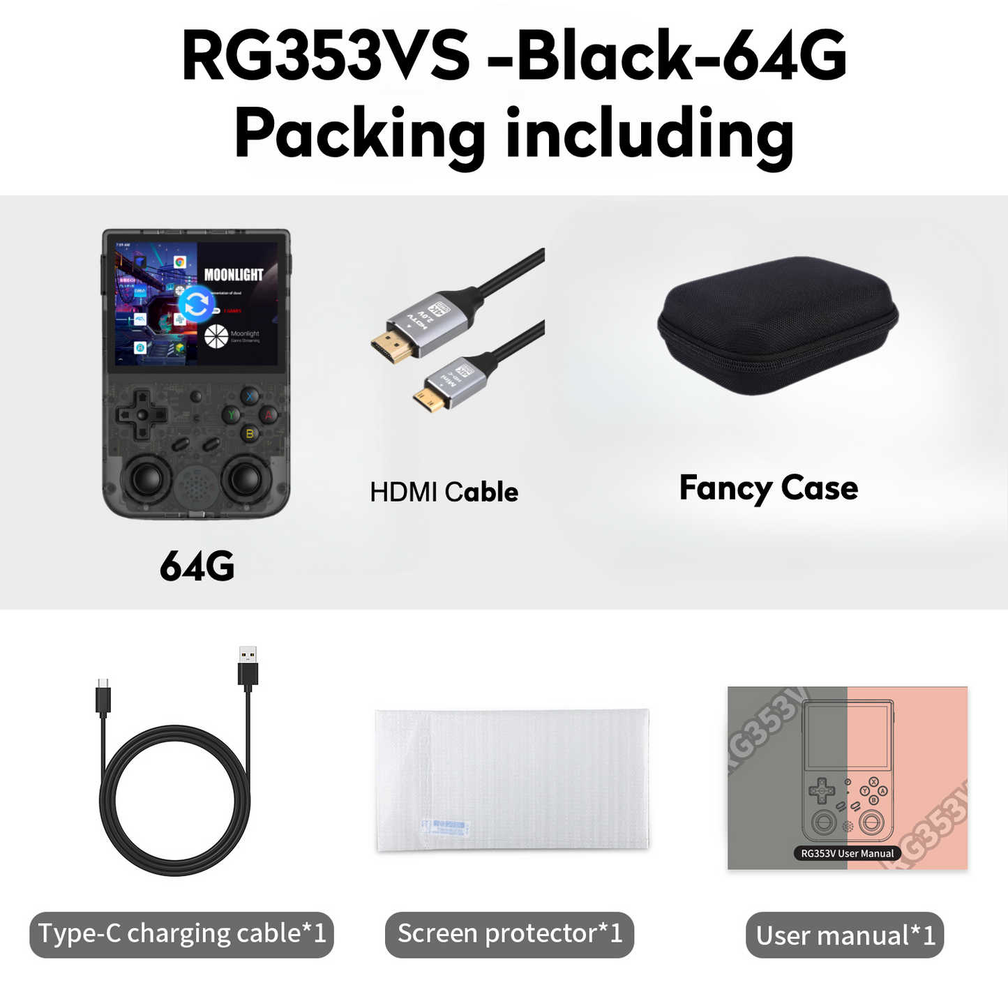 【Super Value Bundle】Anbernic RG353VS【HDMI Cable+Fancy Case+Screen Protector+Type-C Charging Cable 】Handheld Game Console 3.5-Inch IPS Screen Linux System Supports 5G WiFi 4.2 Bluetooth Online Fighting Streaming and HDMI, Over 27K Games Playable