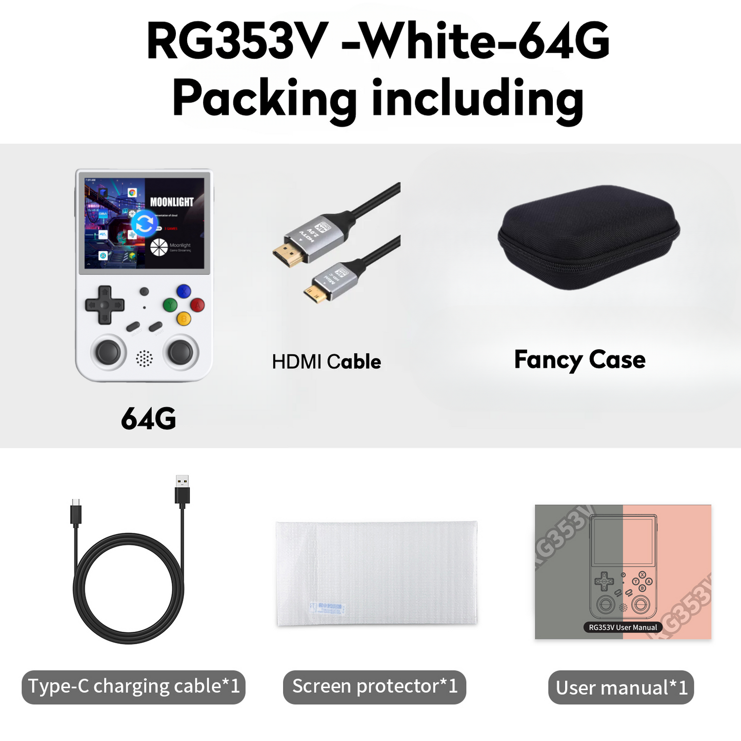 Anbernic RG353V【Buy 1 Get 1 HDMI Cable+1 Fancy Case+1 Screen Protector+1 Type-C Cable 】Handheld Game Console 3.5-Inches Display Touchable Screen Dual OS Android 11, Linux System Support 5G WiFi 4.2 Bluetooth Over 27,000Games Playable